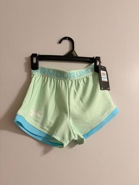 Under Armour Mint Green Girls' Athletic Shorts with Light Blue Trim